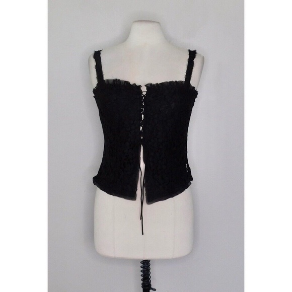 NWT!! ZARA Limited Edition Lace Top Black Lace-Up Front Tank Shirt Crop Large - Picture 3 of 16